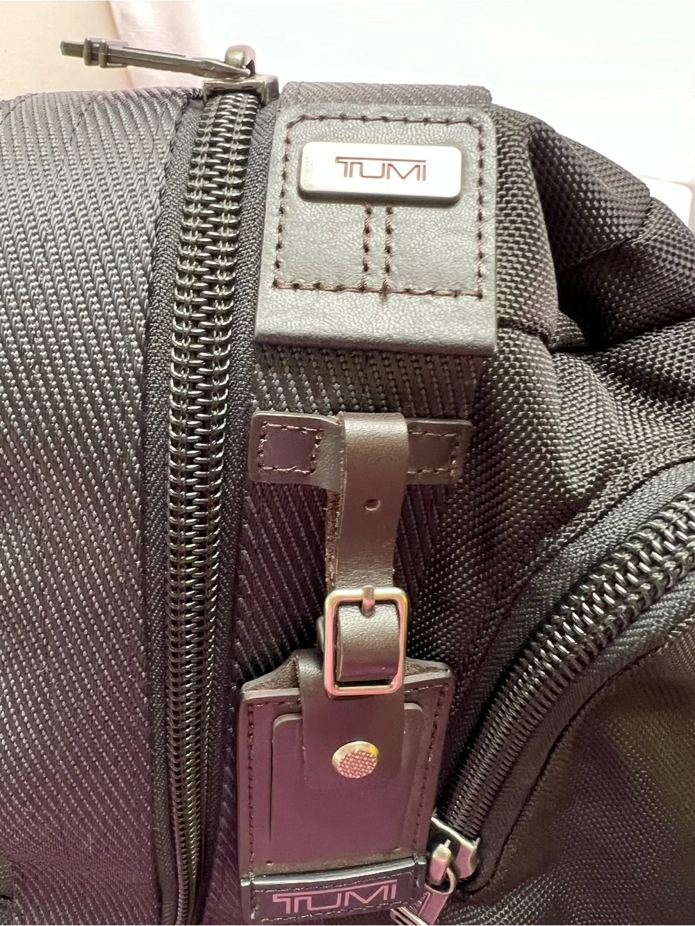 TUMI Alpha Bravo Monterey Men's Sling Bag Black Nylon with Brown Leather Accents
